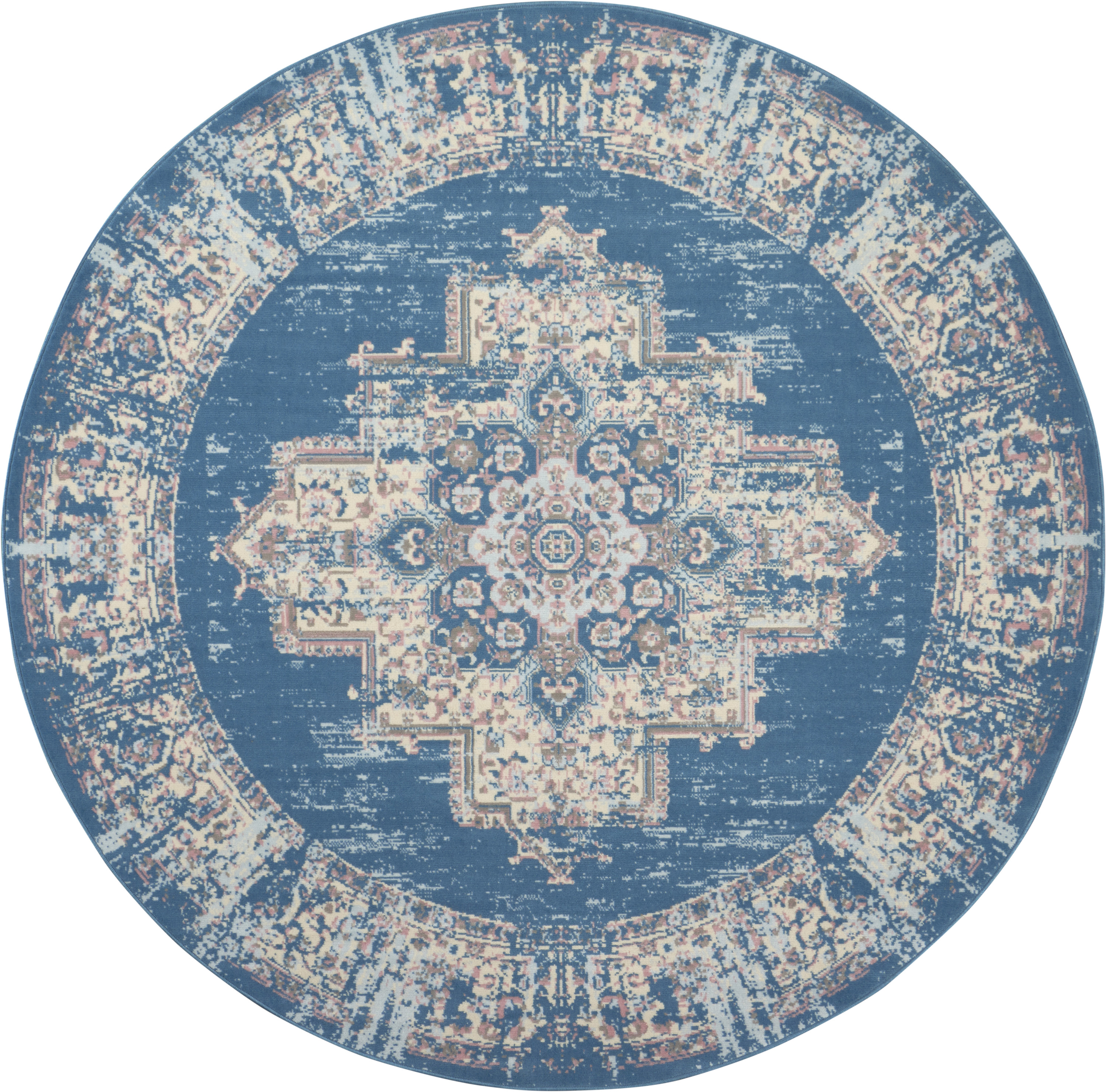 Nourison Grafix 8' x Round Blue Vintage Indoor Rug