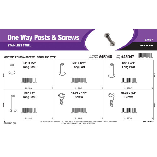 Stainless Steel OneWay Posts & Screws Assortment Binding Post with