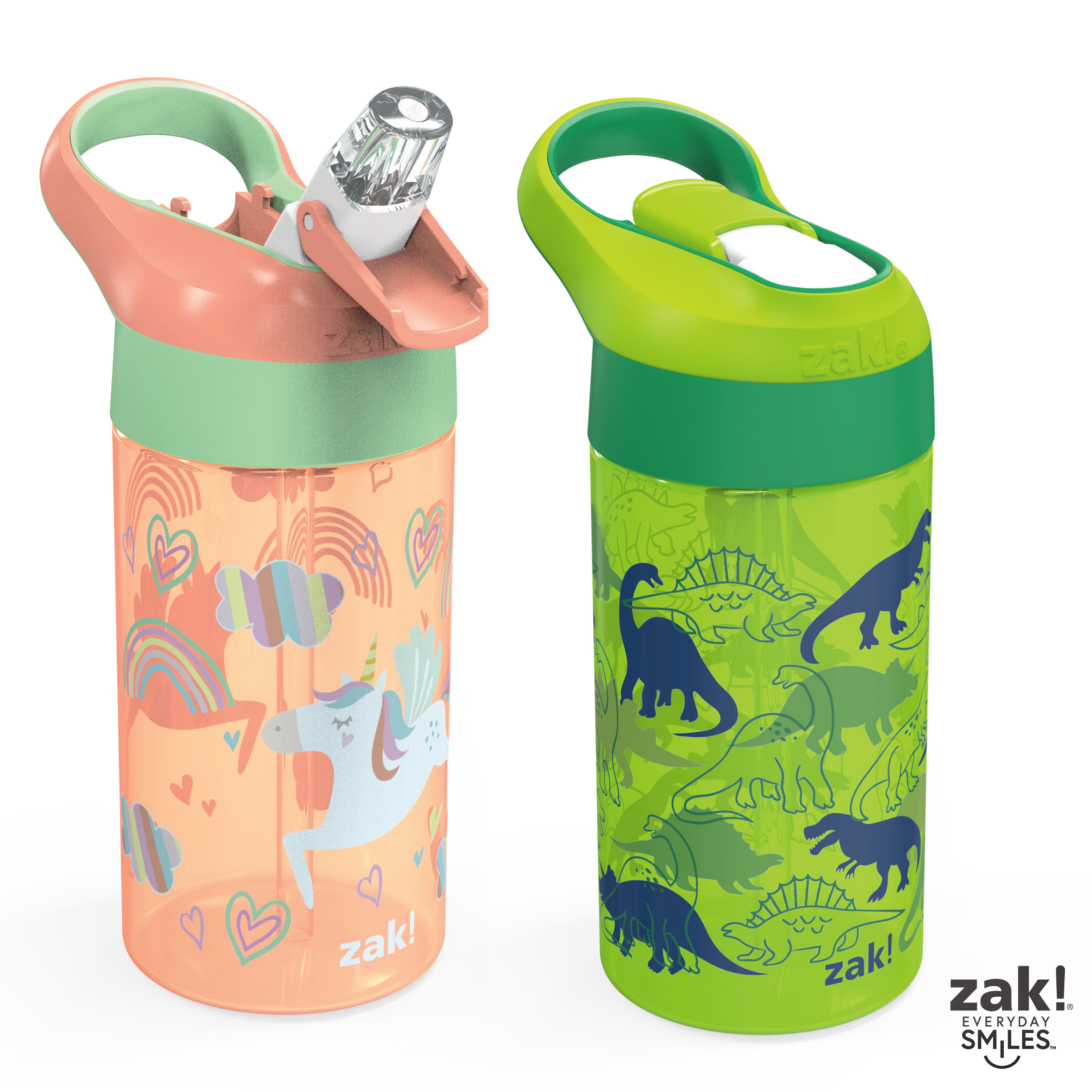 Zak Hydration 16 ounce Water Bottle, Camo Dinosaurs and Unicorns, 2-piece set slideshow image 3