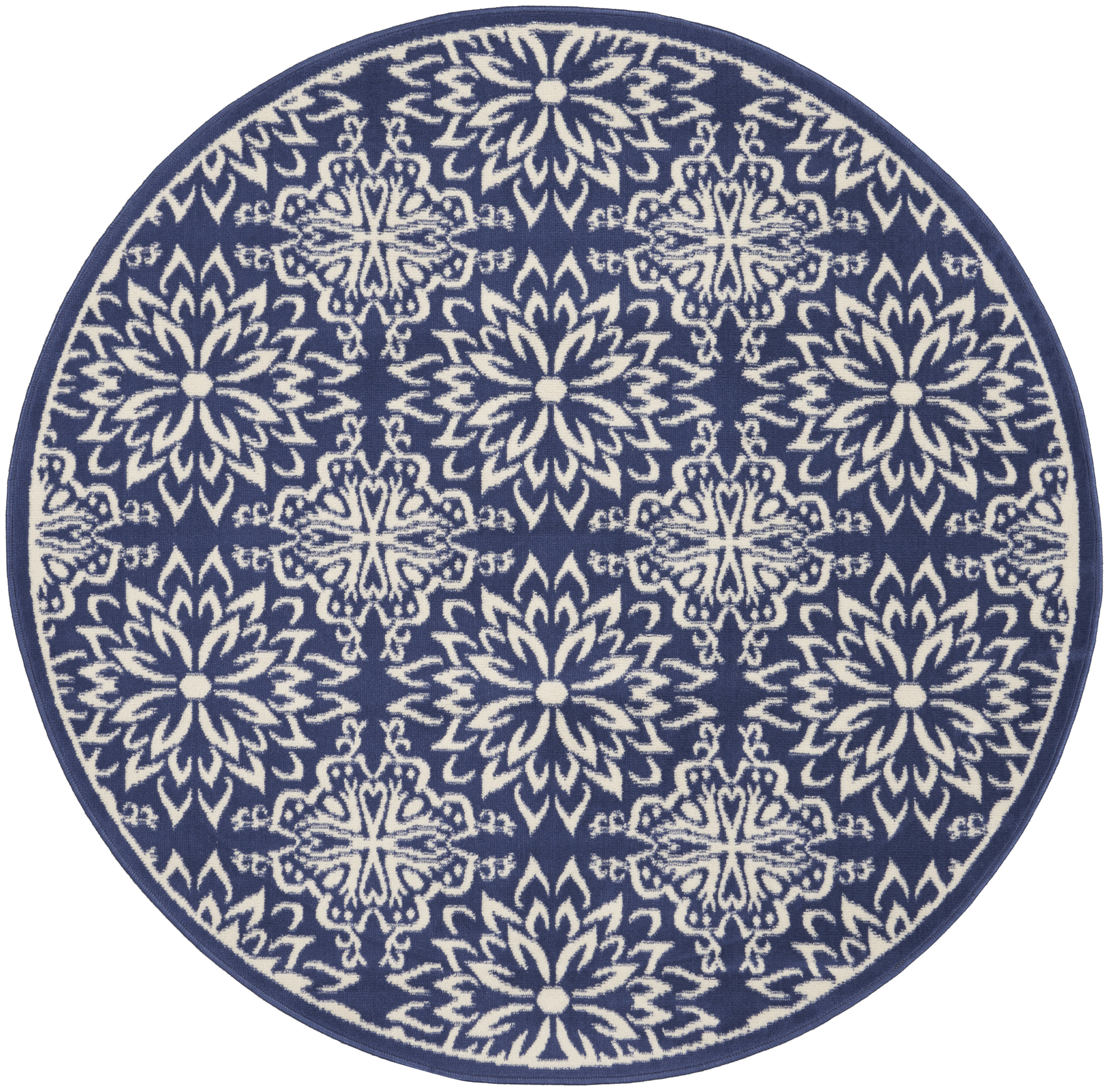 Nourison Jubilant 5'3" x Round Navy Ivory Farmhouse Indoor Rug