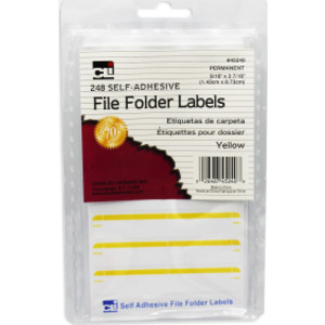 File Folder Labels, Self-Adhesive, 0.56" x 3.43", Yellow, Box of 248