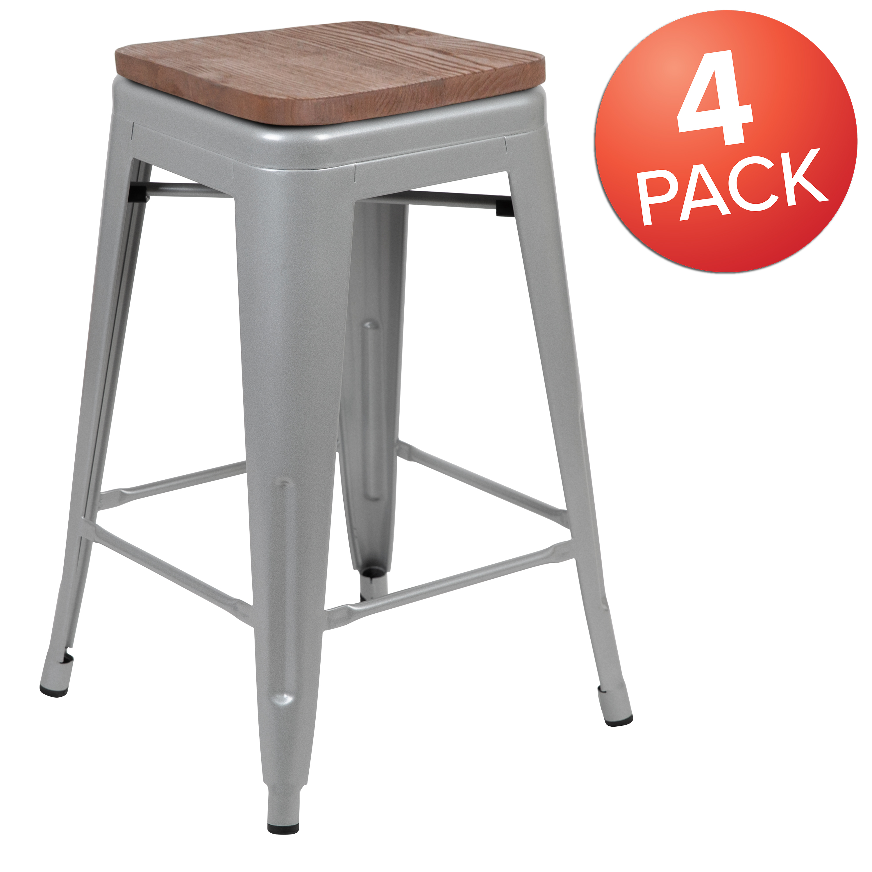 Cierra 24" High Metal Counter-Height, Indoor Bar Stool with Wood Seat in Gun ... - Picture 15 of 49