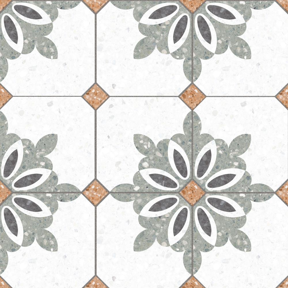 Riviera Octagon Verde with Taco Rojizo 7-7/8 in. x 7-7/8 in. Porcelain Floor and Wall Tile