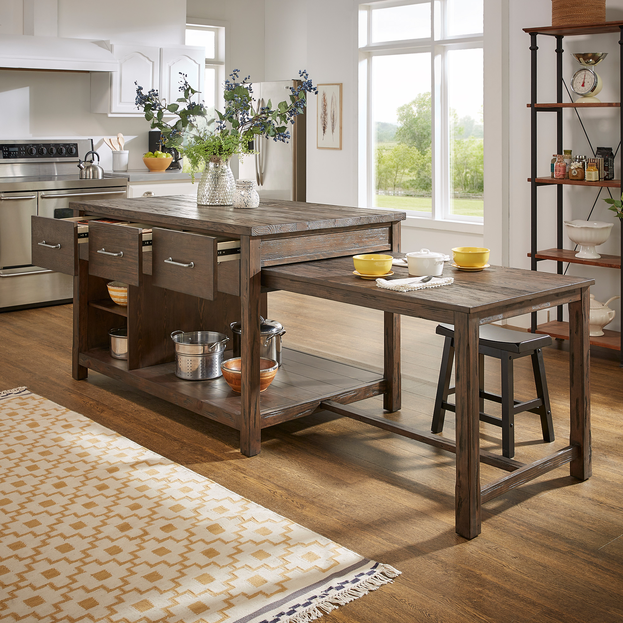 Reclaimed Look Extendable Kitchen Island