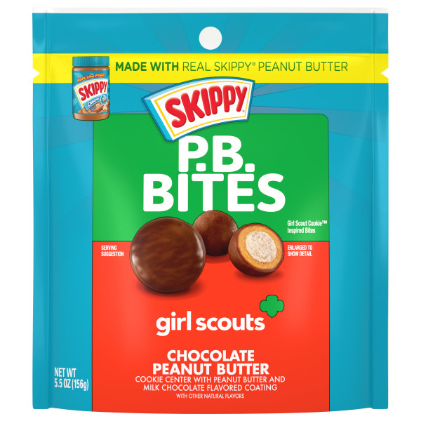 SKIPPY(r) P.B. Bites Chocolate Peanut Butter, 5.5 oz. Pouch . C1N1 - Front No Plunge In Package (Hi Res)