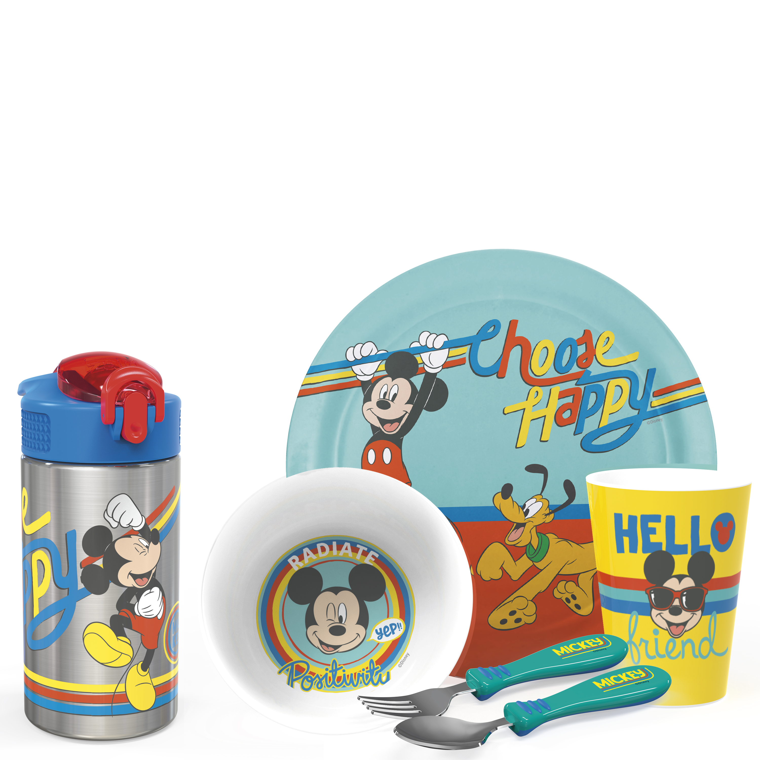 Disney Plate, Bowl, Tumbler, Water Bottle and Flatware Set for Kids, Mickey Mouse, 6-piece set slideshow image 1