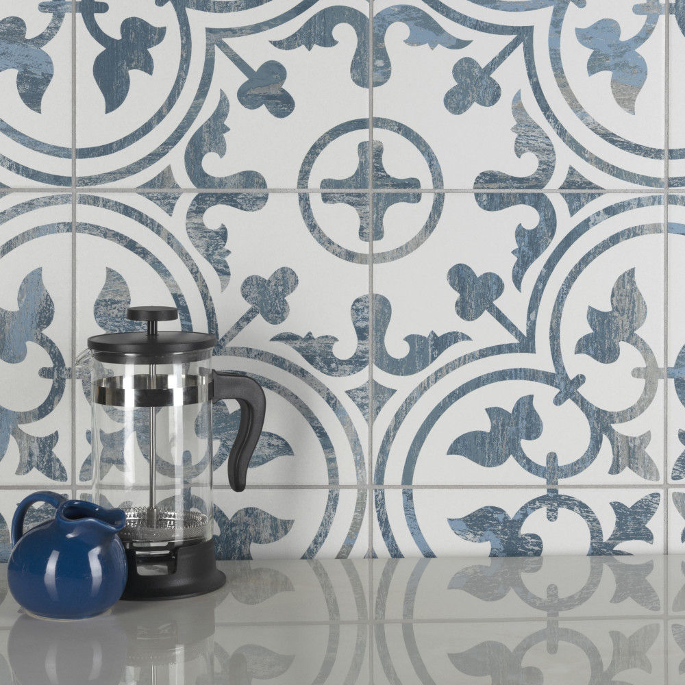 Cassis Arte Blue 9-3/4 in. x 9-3/4 in. Porcelain Floor and Wall Tile