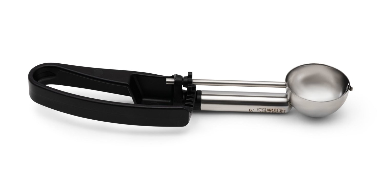 1.13-ounce extended-length disher with black squeeze handle