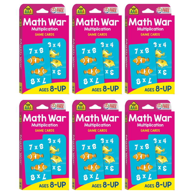 Math War Multiplication Game Cards, 6 Sets