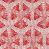 Woven red-and-white textile with repeating diamond and triangle motifs and raised texture — forming a checked, diagonal pattern — close-up flat lay with even lighting, no visible surroundings.