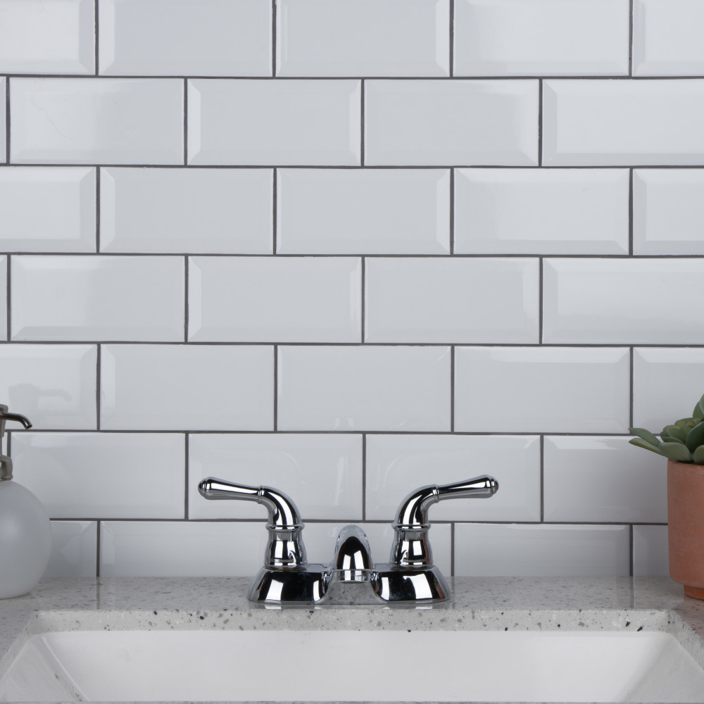 Crown Heights Beveled Glossy White 3 in. x 6 in. Ceramic Wall Tile