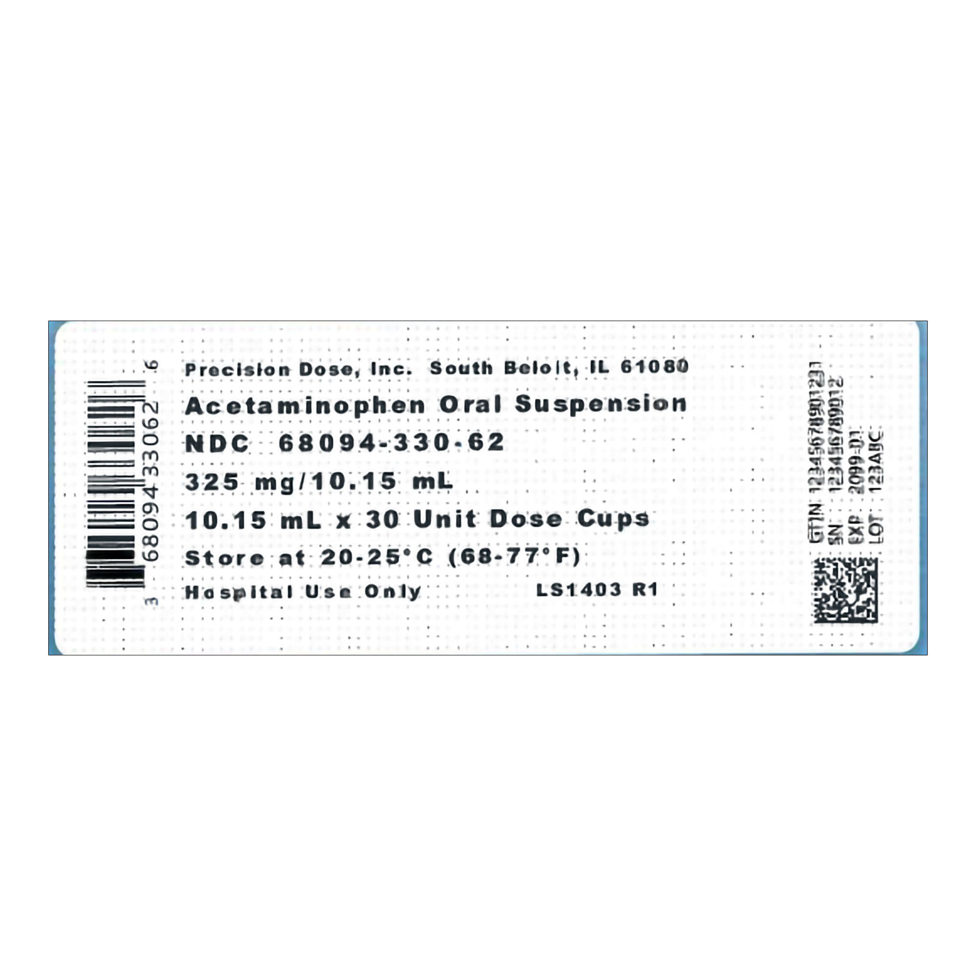 Precision Dose Inc ACETAMINOPHEN, ORAL SUSPN 325MG/10.15ML UD (30/CS)