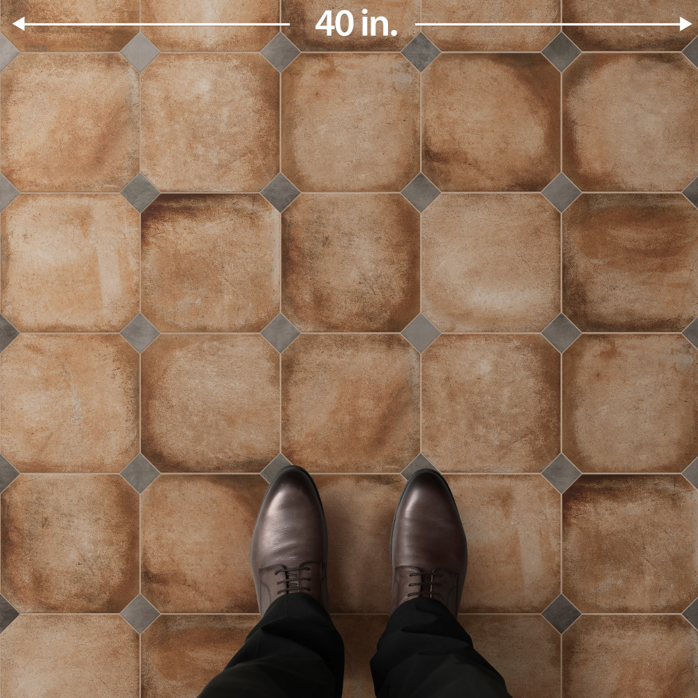 Laverton Octagon Natural with Taco Grafito 7-7/8 in. x 7-7/8 in. Porcelain Floor and Wall Tile
