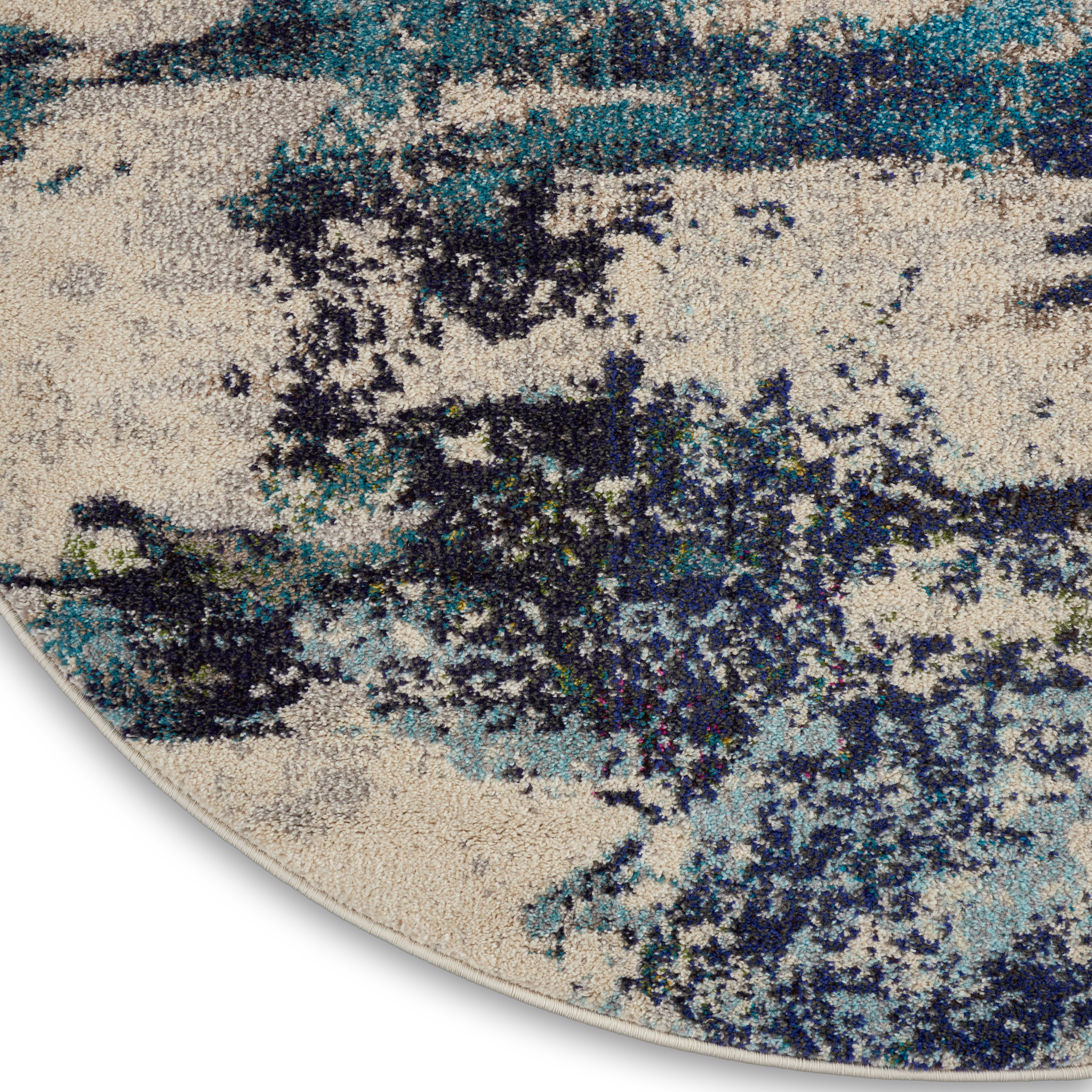 Nourison Celestial 4' x Round Ivory Teal Blue Modern Indoor Rug