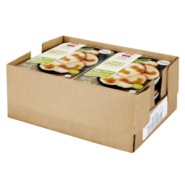 HORMEL(r) SQUARE TABLE(tm) Sliced Roasted Turkey Breast & Gravy Case 6/15oz . C1RM - Front Right Open Case (Hi Res)