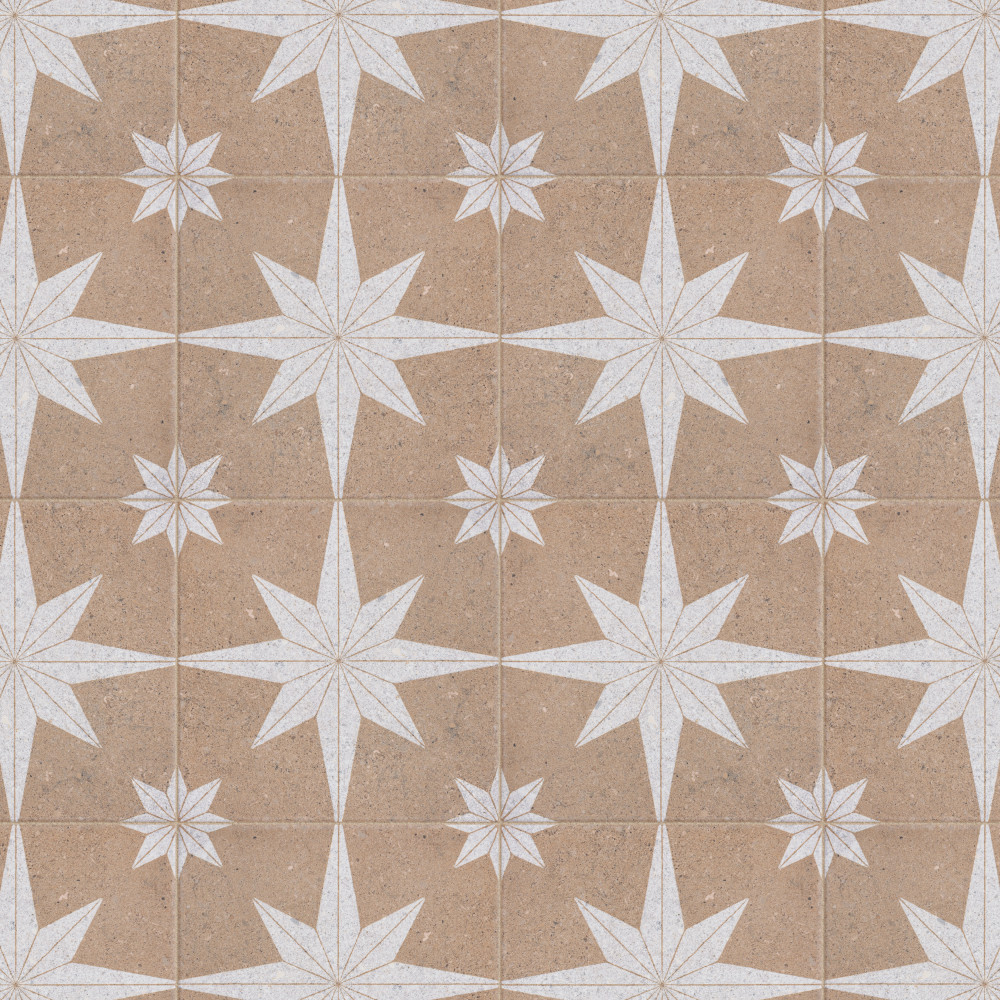 Compass Star Sand Stone 8x8 Square Porcelain Floor and Wall Digital Pattern