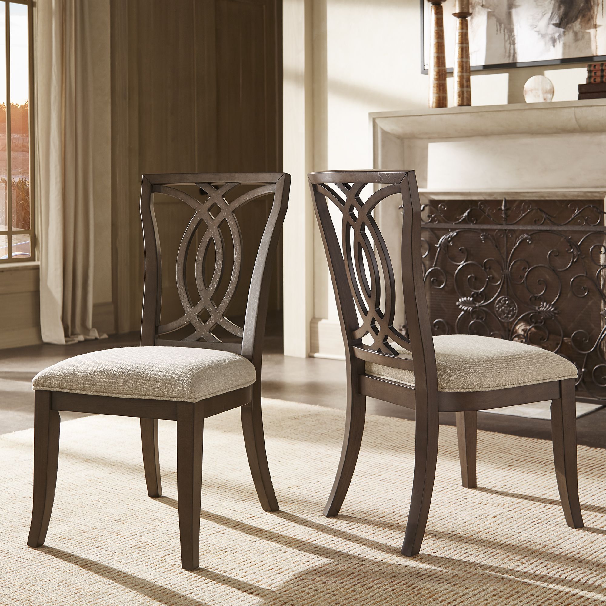 Dark Walnut Finish and Fabric Dining Chairs (Set of 2)