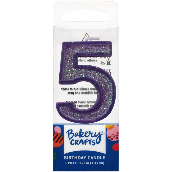 5 Mini Purple Glitter Numeral Candles