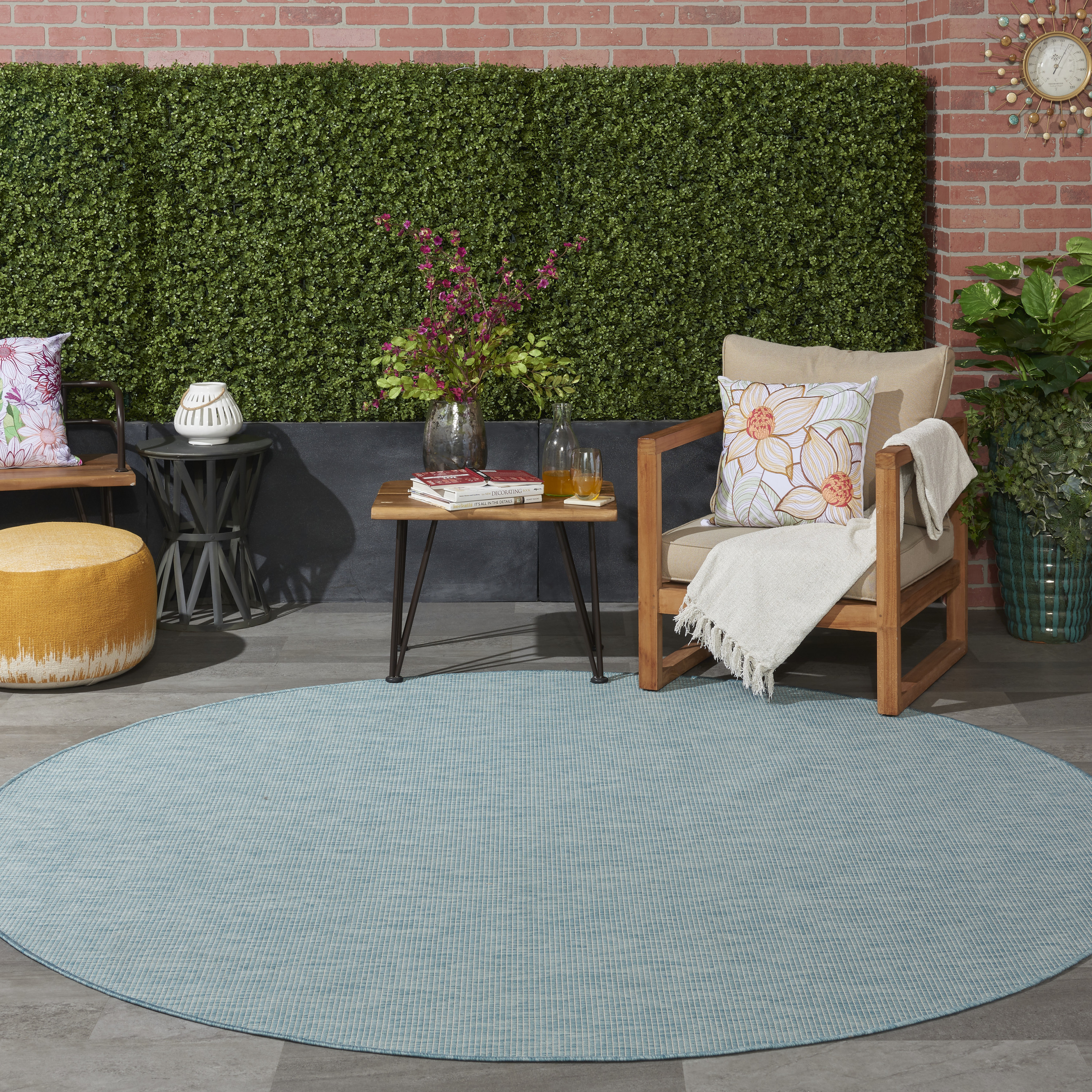 Nourison Positano 8' x Round Aqua Modern Rug