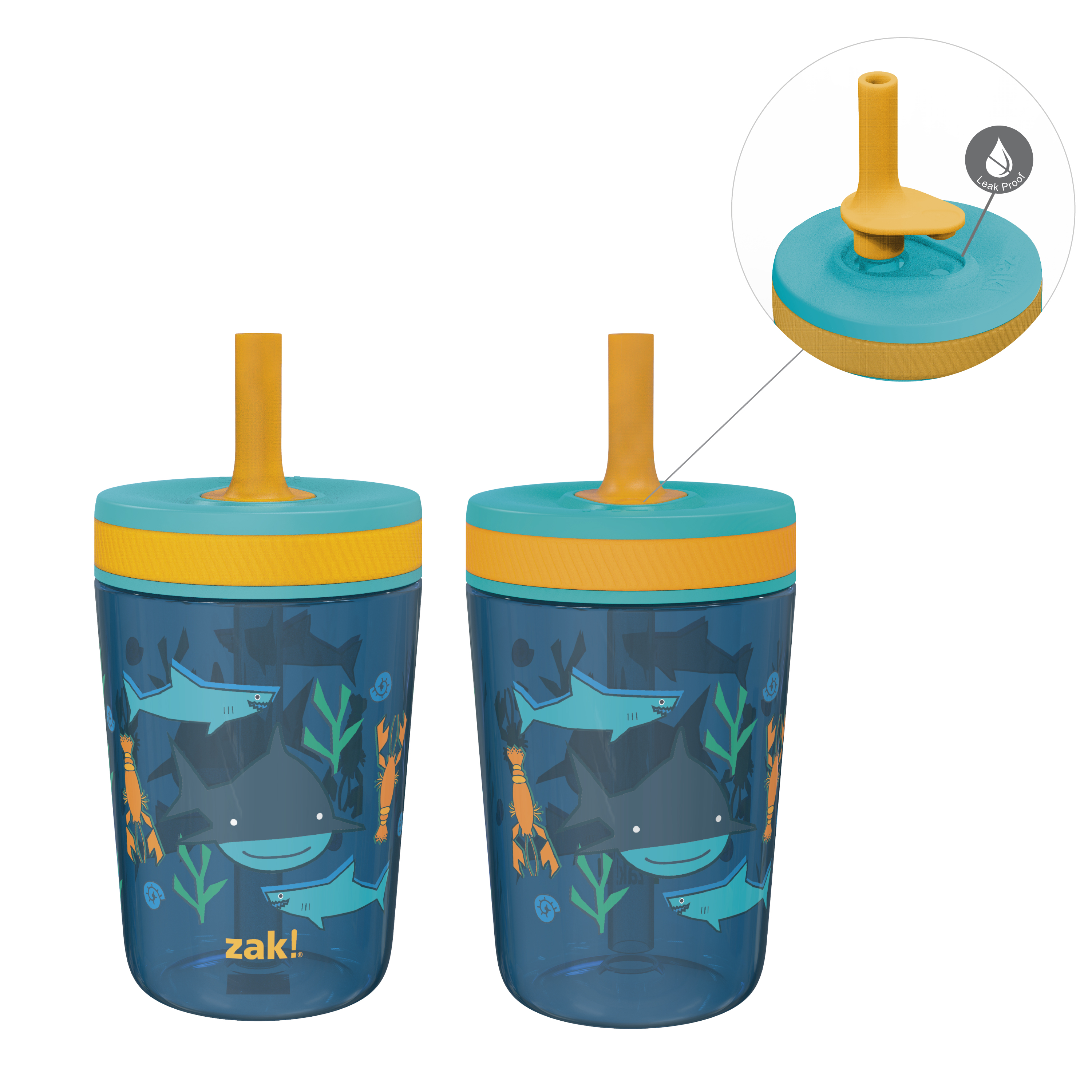 Zak Hydration 15  ounce Plastic Tumbler with Lid and Straw, Sea Creatures, 2-piece set slideshow image 1