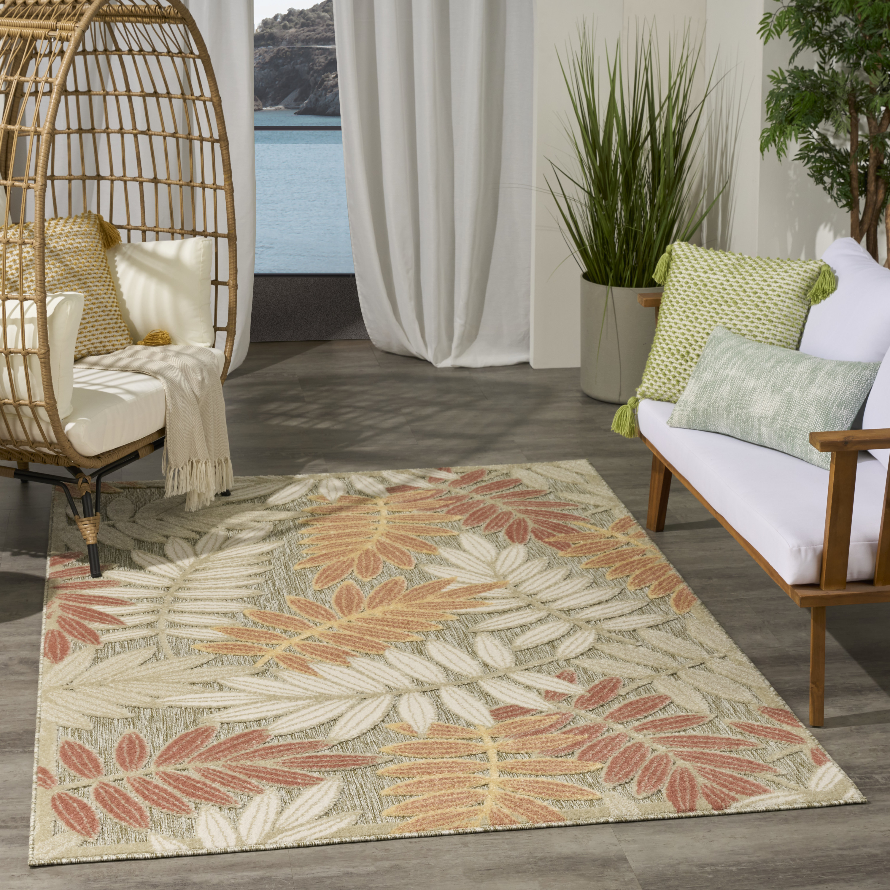 Nourison Aloha 5'3" x 7'5" Sage Rose Modern Rug