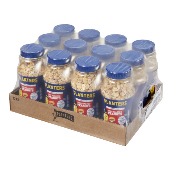 PLANTERS(r) Dry Roast Unsalted Peanuts 12/16oz . C1RA - Front Right Closed Case (Hi Res)