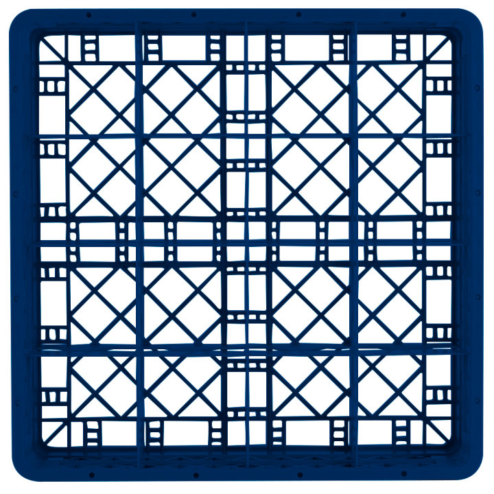 Full-size 16-compartment Traex® glass rack with two extenders in royal blue