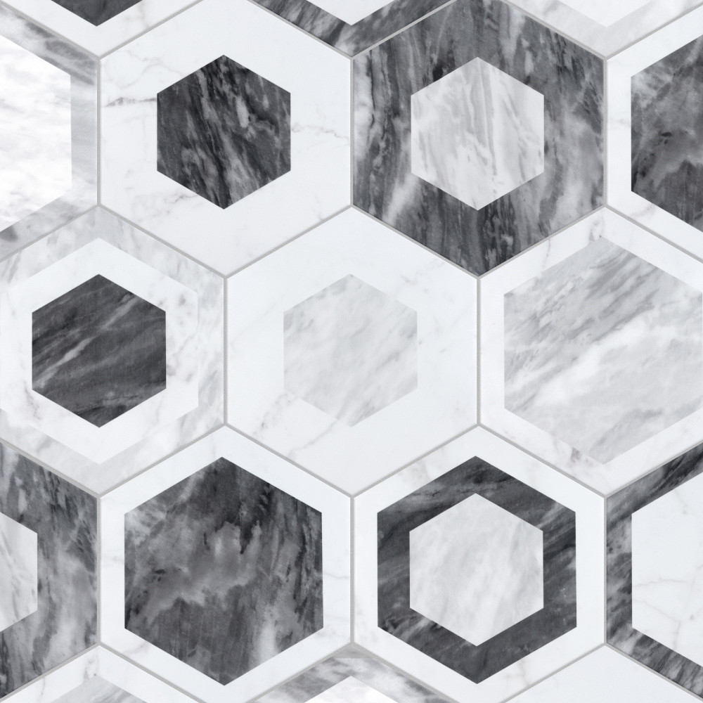 Classico Bardiglio Hex Geo 7 in. x 8 in. Porcelain Floor and Wall Tile