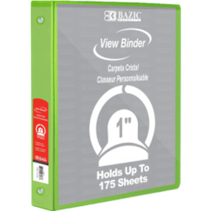 3-Ring View Binder with 2 Pockets, 1", Lime Green