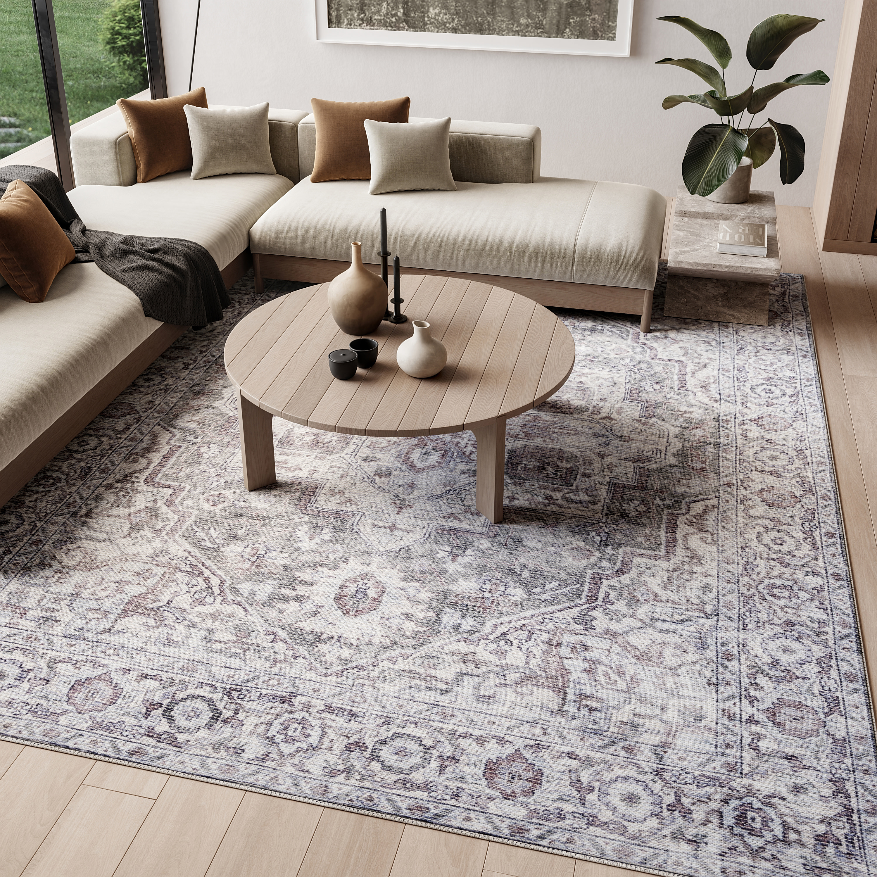 Nourison New Concept Washables 6' x 9' Ivory Grey Vintage Indoor Rug