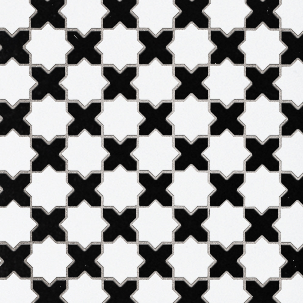 Metro 2″ Star Matte White with Matte Black Cross 11-7/8 in. x 11-7/8 in. Porcelain Mosaic Tile