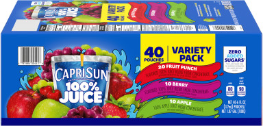 Capri Sun® 100% Juice Fruit Punch, Berry & Apple Juice Variety Pack, 40 ct Box, 6 fl oz Pouches