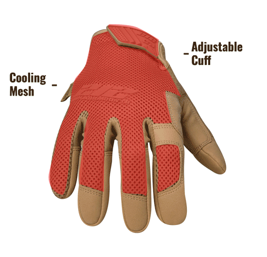 Cut Resistant High Abrasion Air Mesh Touch Gloves in Tan (EN Level 3) MFXC3AM-70 showing Adjustable Cuff and Cooling Mesh