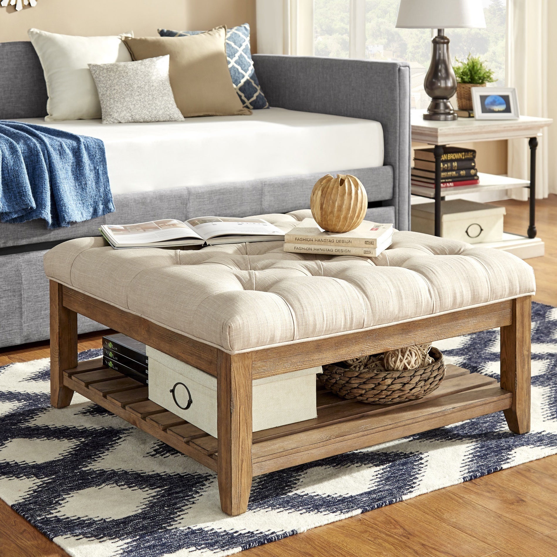 Pine Planked Storage Ottoman Coffee Table