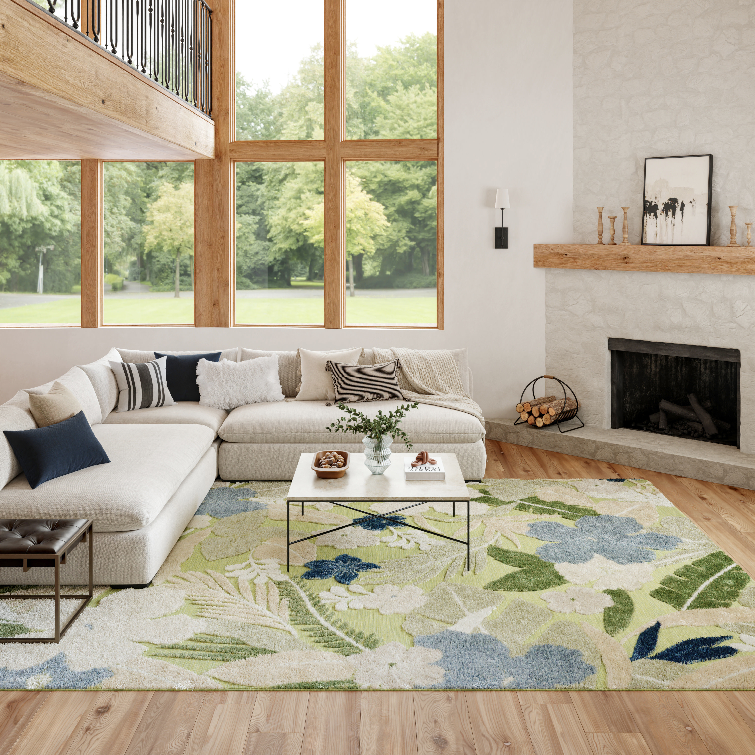 Nourison Suncoast 7'10" x 9'10" Green Blue Tropical Rug