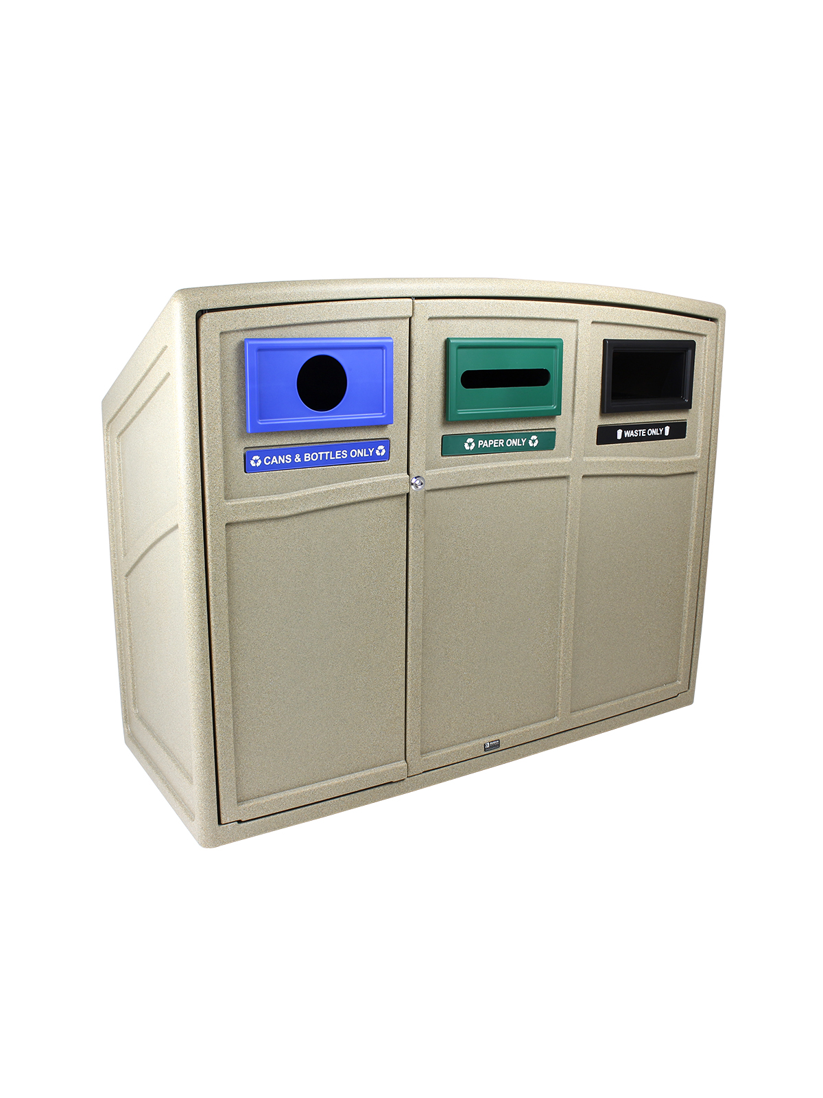 UPTOWN – Triple – Kit – Cans & Bottles-Paper-Waste – Circle-Slot-Full – Sandstone