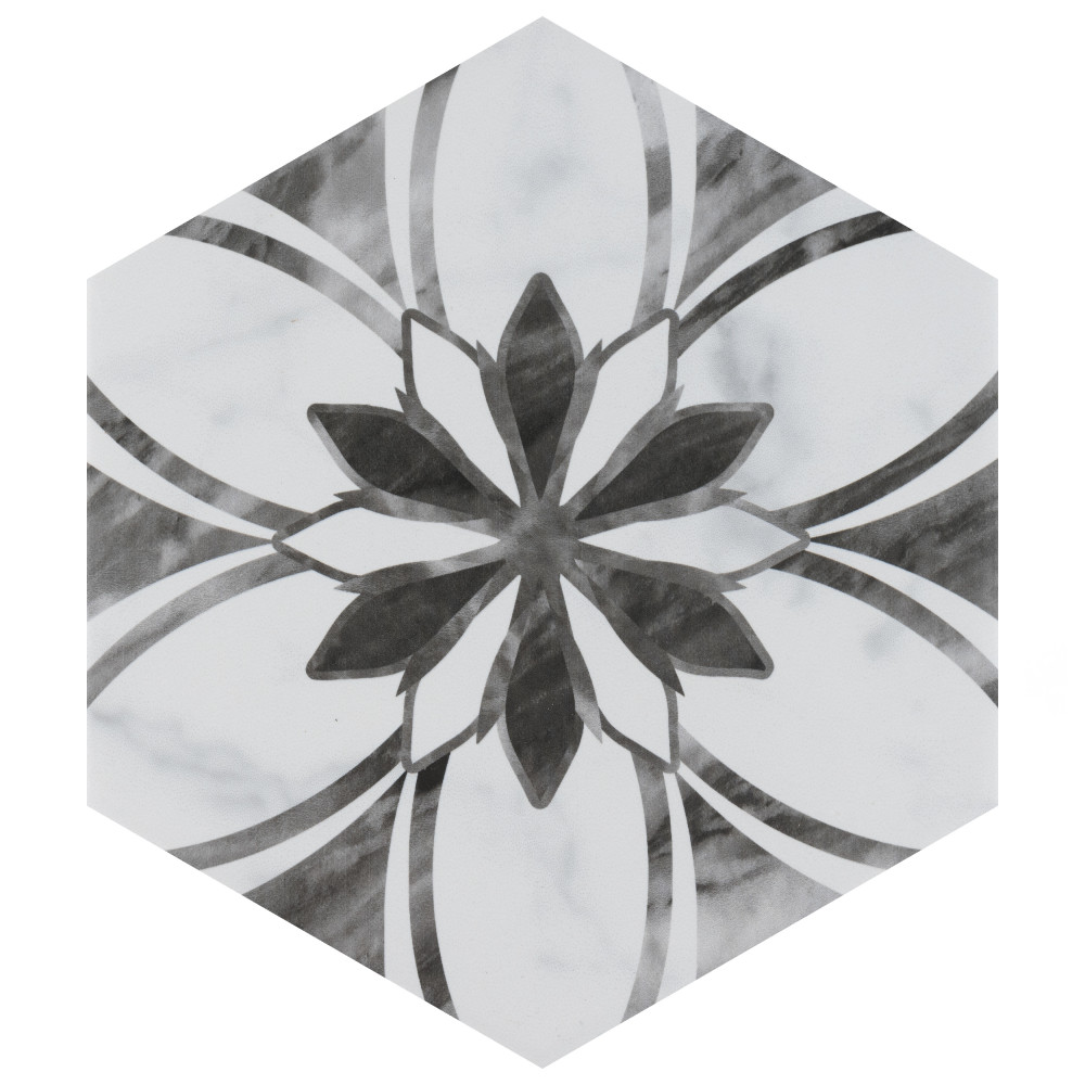 Sample – Classico Bardiglio Hex Dahlia Dark Porcelain Floor and Wall Tile