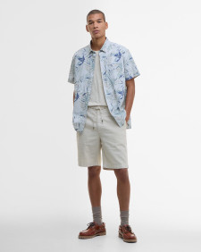 Valleyfield Palm-Print Short-Sleeved Shirt Bleached Blue