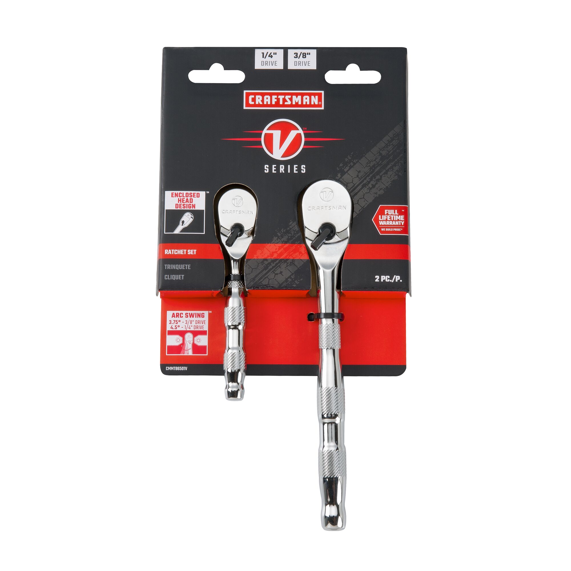 V series quarter inch and three eighth inch drive ratchet in packaging.