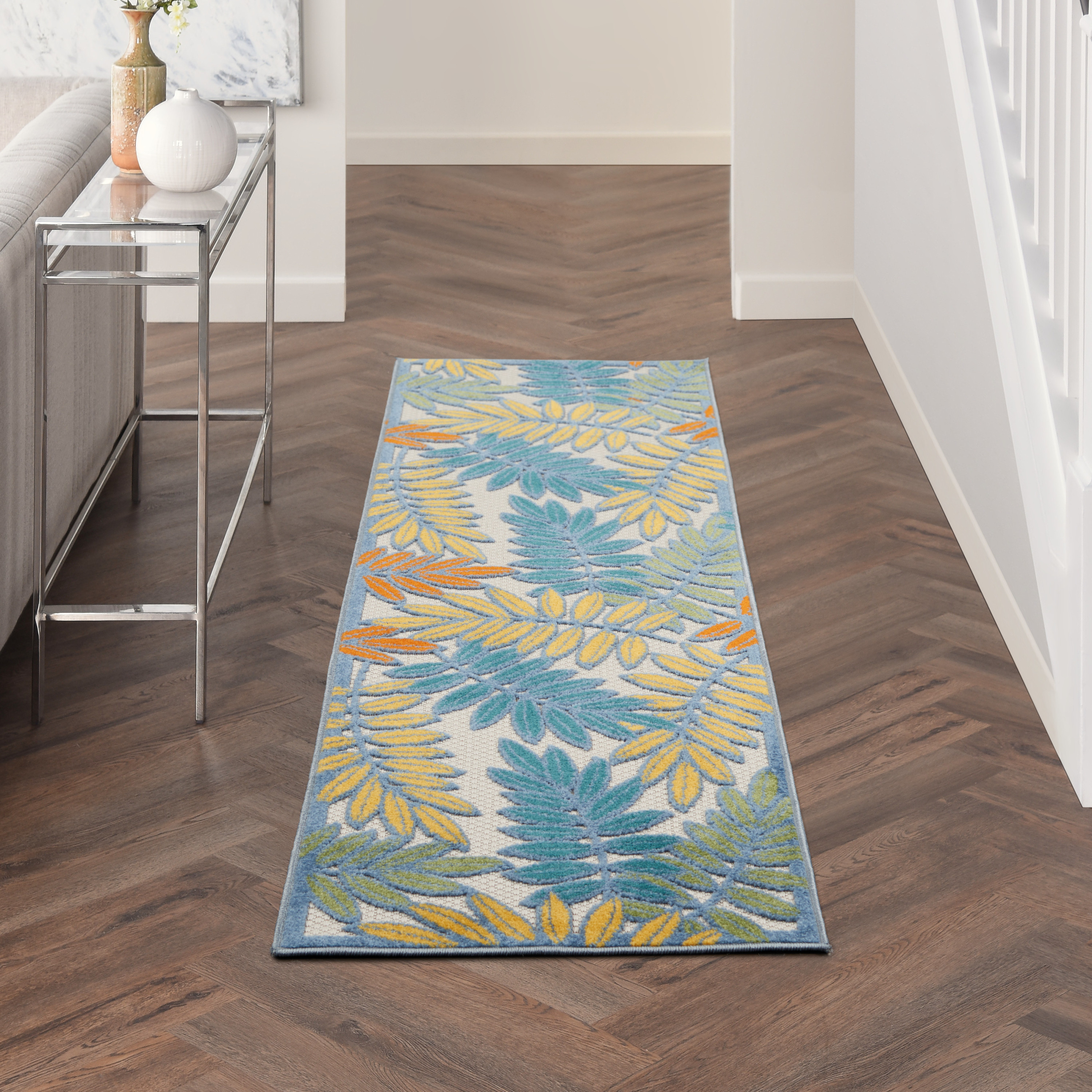 Nourison Aloha 2'3" x 8' Ivory Multicolor Tropical Rug