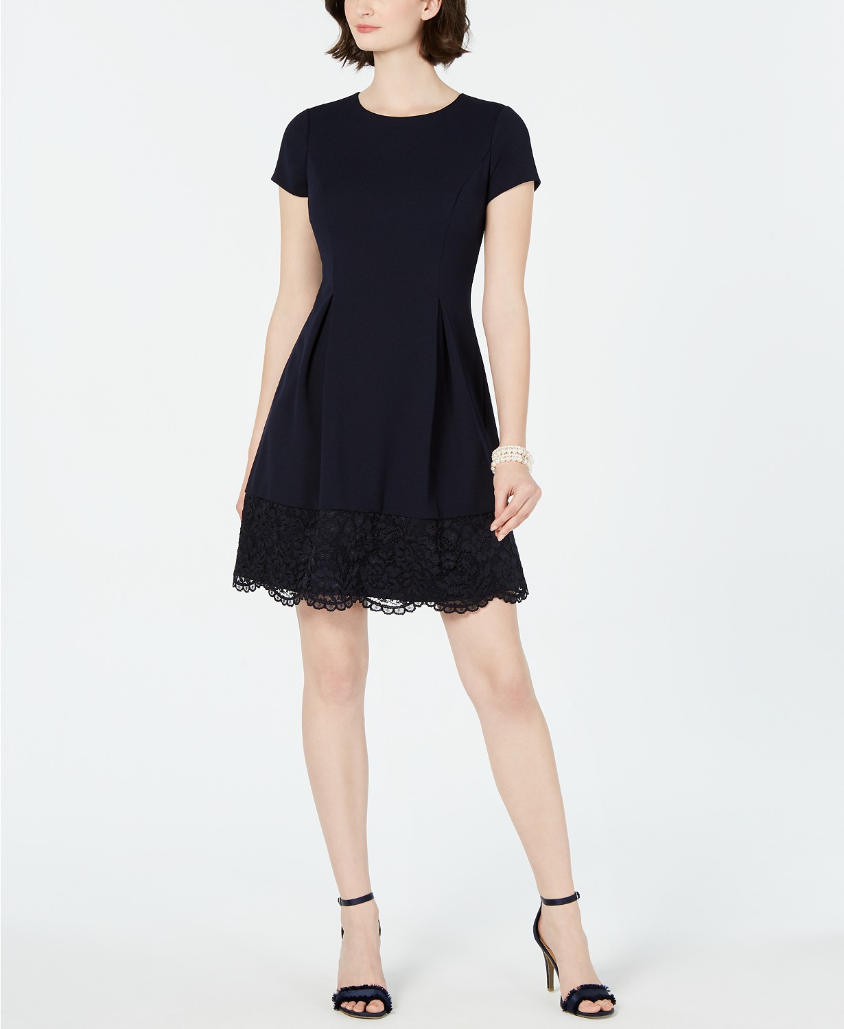 Jessica Howard Women's Petite Lace Edge A Line Dress - Blue - Size: 12P ...
