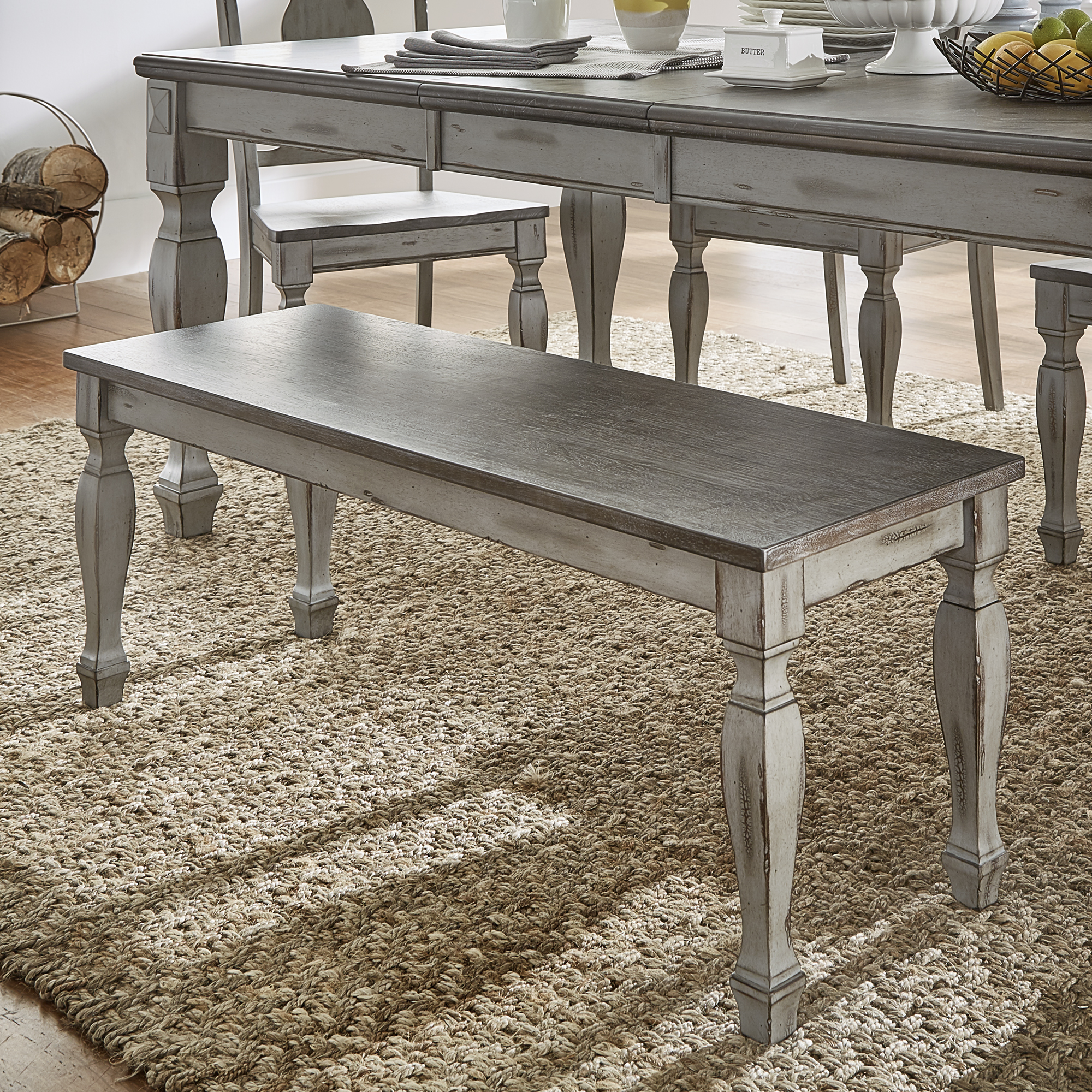 Grey Two-Tone Wood Dining Bench