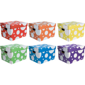 Storage Totes, 6 Assorted Polka Dot Colors, 10-1/8"H x 12-1/4"W x 15-1/4"D, Pack of 6