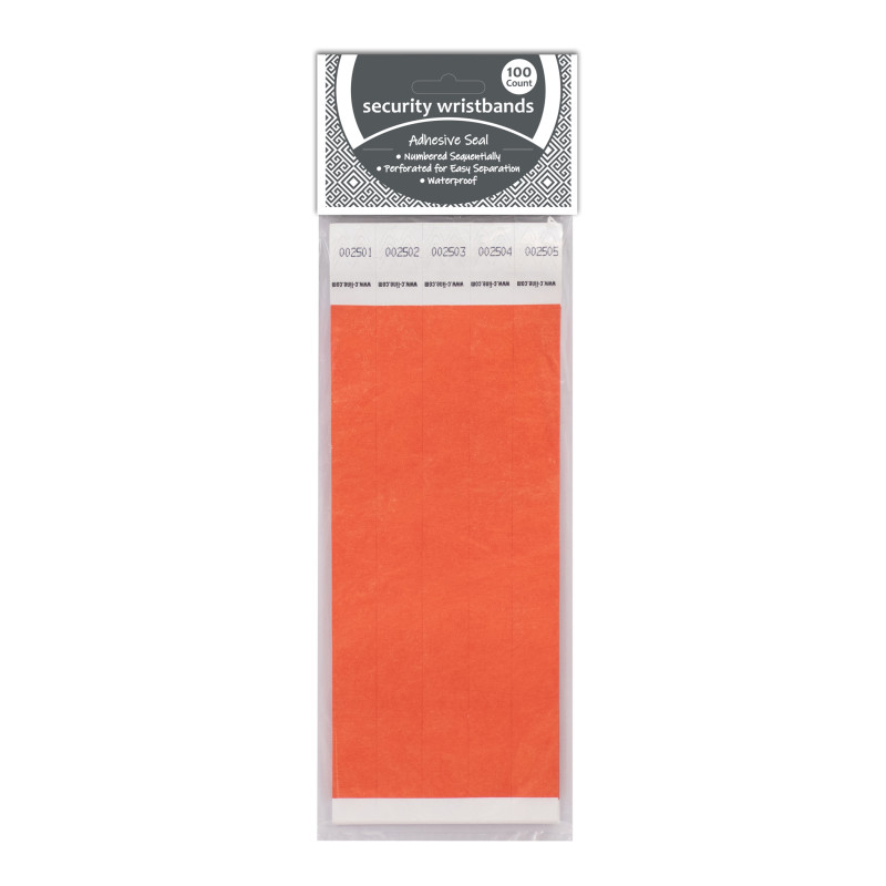 DuPont Tyvek Security Wristband, Orange, 3/4" Width, 10" Length, Pack of 100