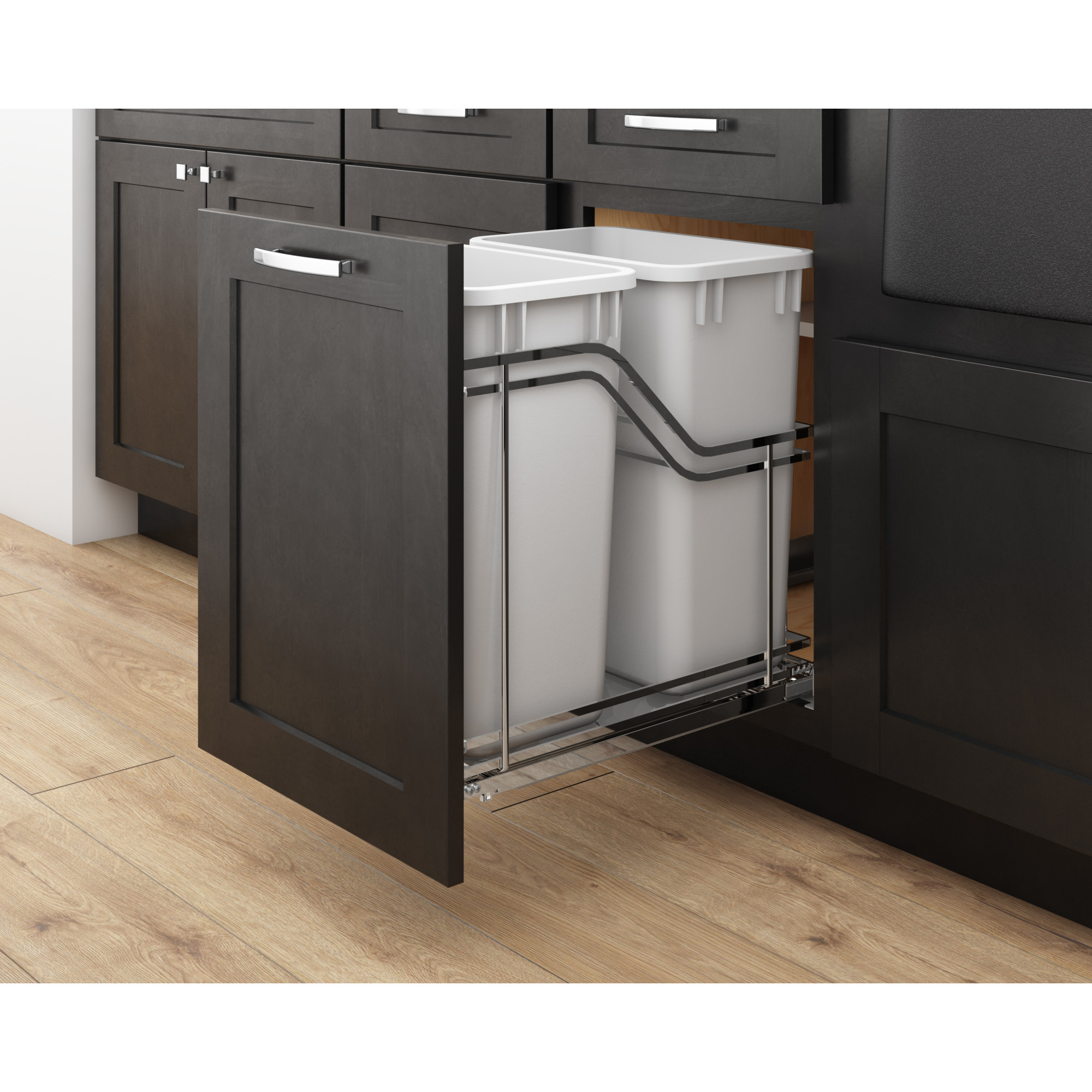 Double 35 Quart Polished Chrome STORAGE WITH STYLE® Metal Soft-close Trashcan Pullout