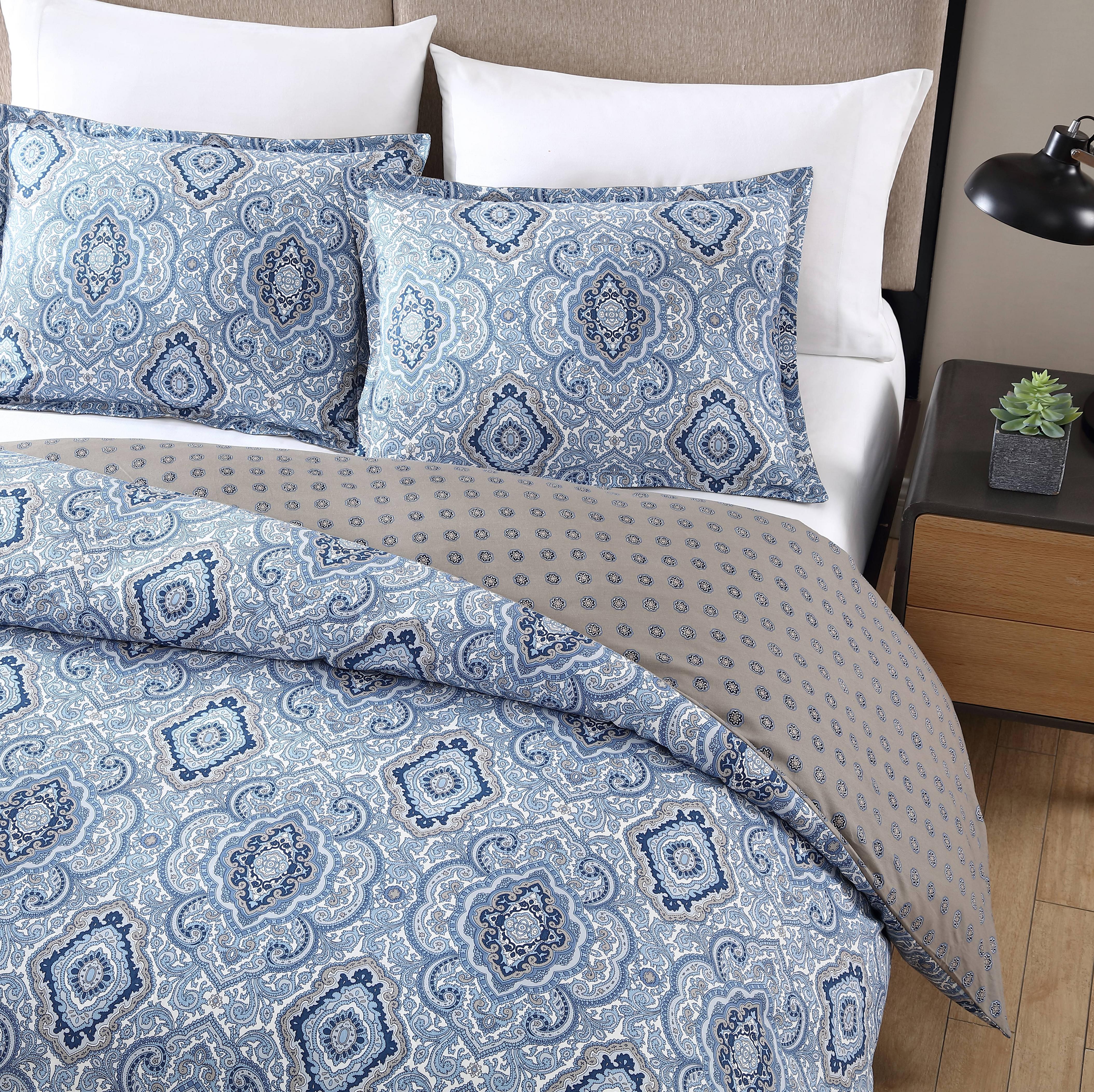 City Scene Milan Cotton Blue 3 Piece Comforter Set-Full/Queen - Picture 10 of 19