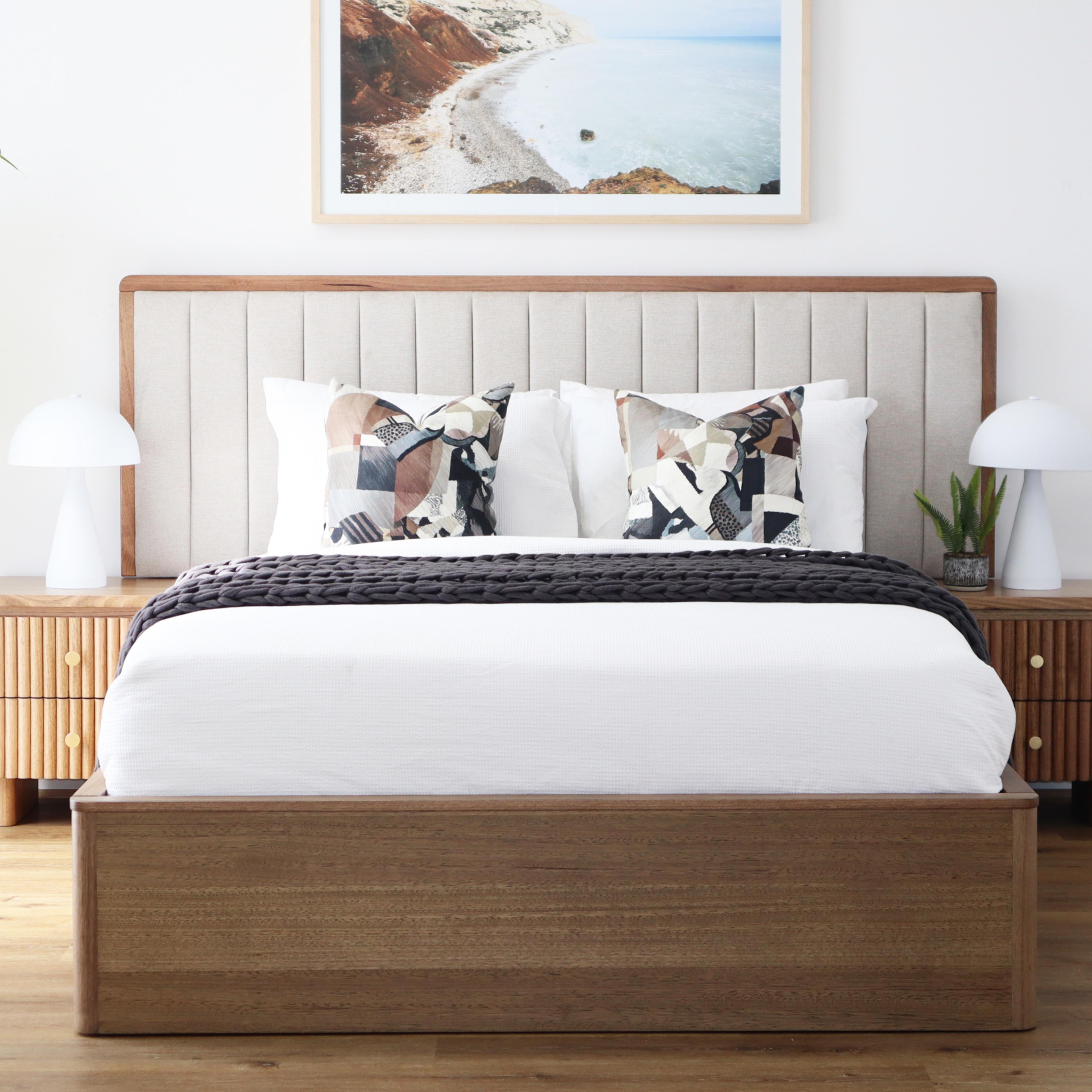 Lifestyle image of the  Clifton Bed Frame, Gas Lift Base, Smoked Oak from Forty Winks
