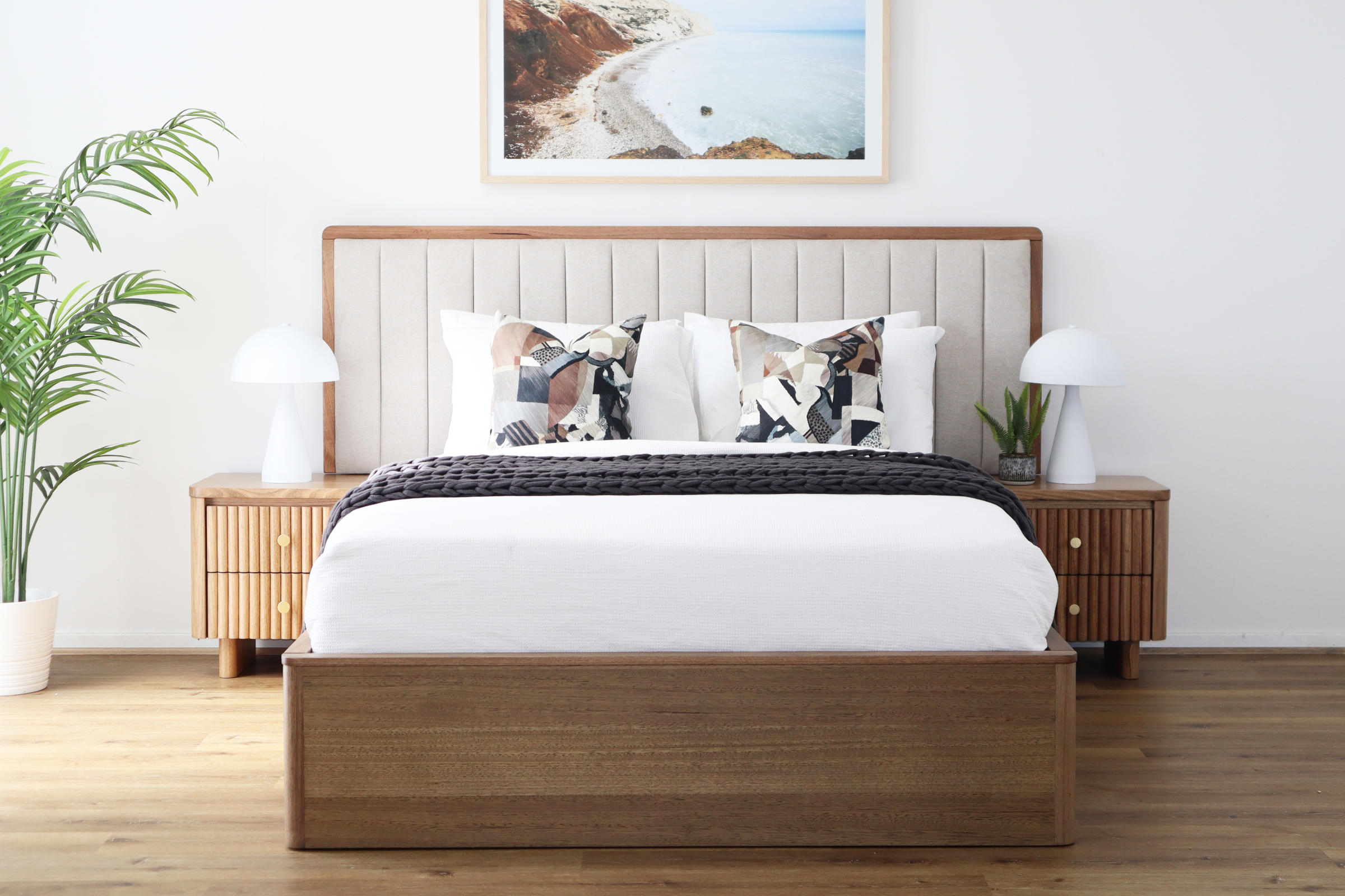 Lifestyle image of the  Clifton Bed Frame, Gas Lift Base, Smoked Oak from Forty Winks