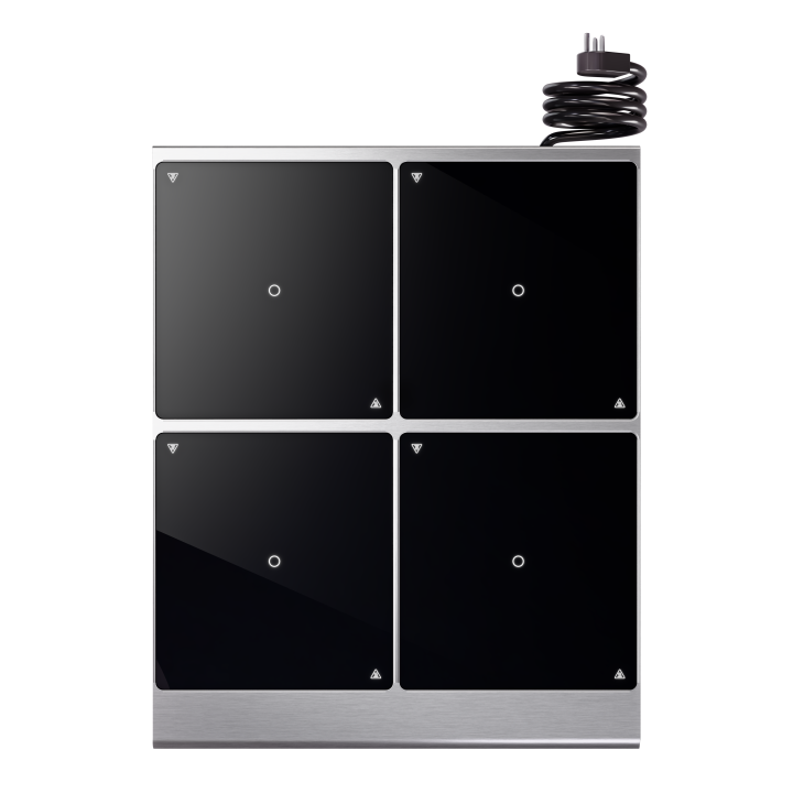 208- to 240-volt four-hob heavy-duty induction range with temperature control probe and programs