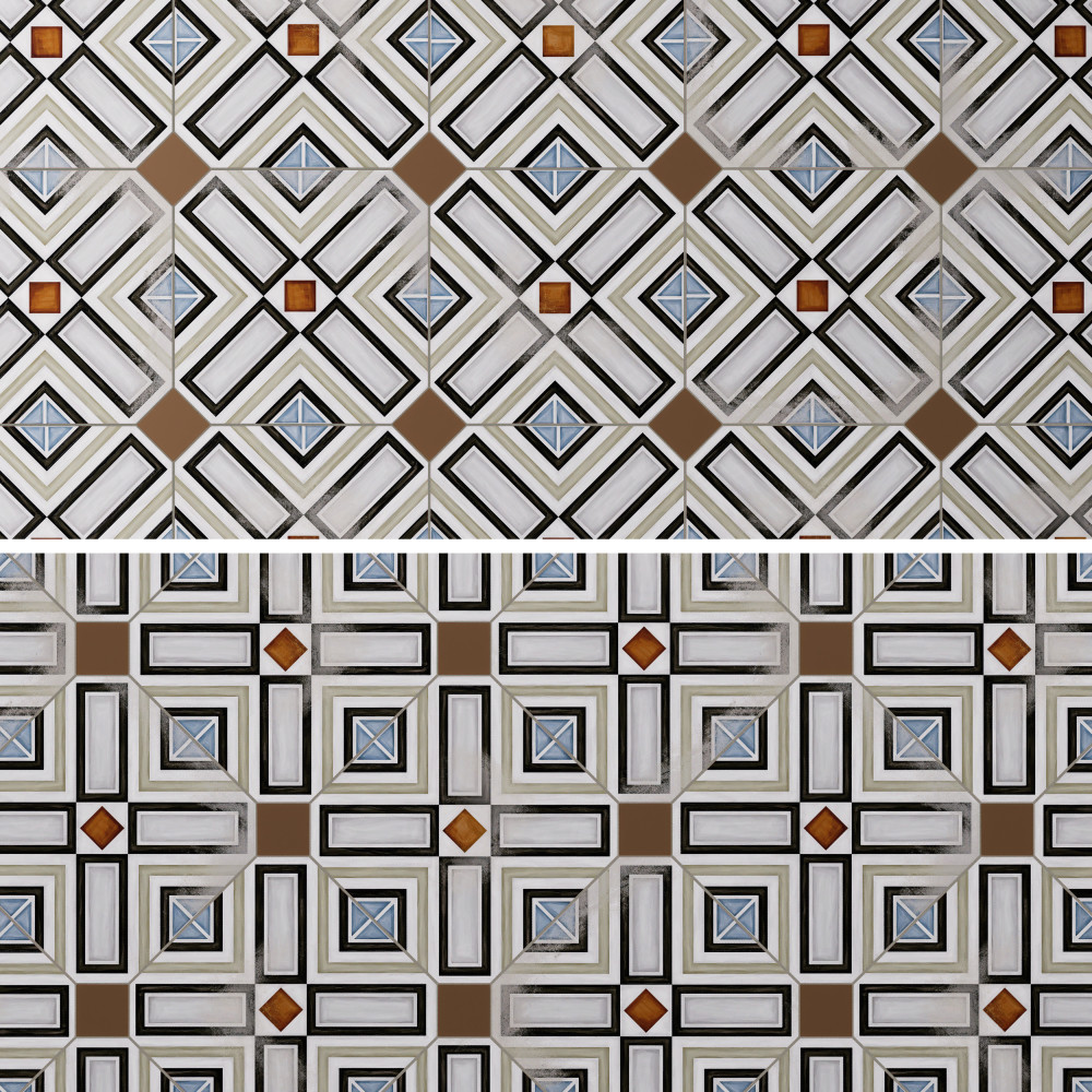 Vaudeville Octagon Deco Ritter with Taco Marron 7-7/8 in. x 7-7/8 in. Porcelain Floor and Wall Tile